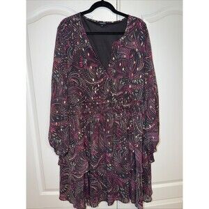 Torrid Size 3X Floral Elastic VNeck Dress Ruffle Multi Color Lined Semi Sheer